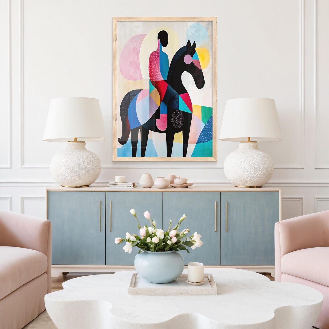 Abstract Colorful Geometric Horse And Rider Modern Art Poster - Image 5