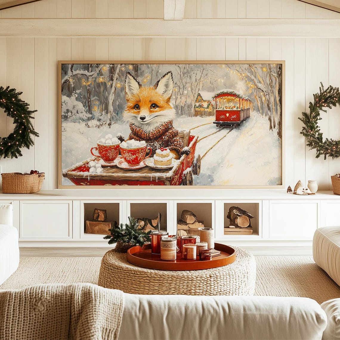 Fox in a Knit Sweater Serving Hot Chocolate on a Snowy Cart Poster - Image 3