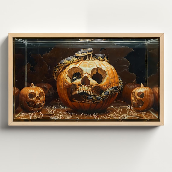 Illuminated Snake in Aquarium, Halloween Art Print
