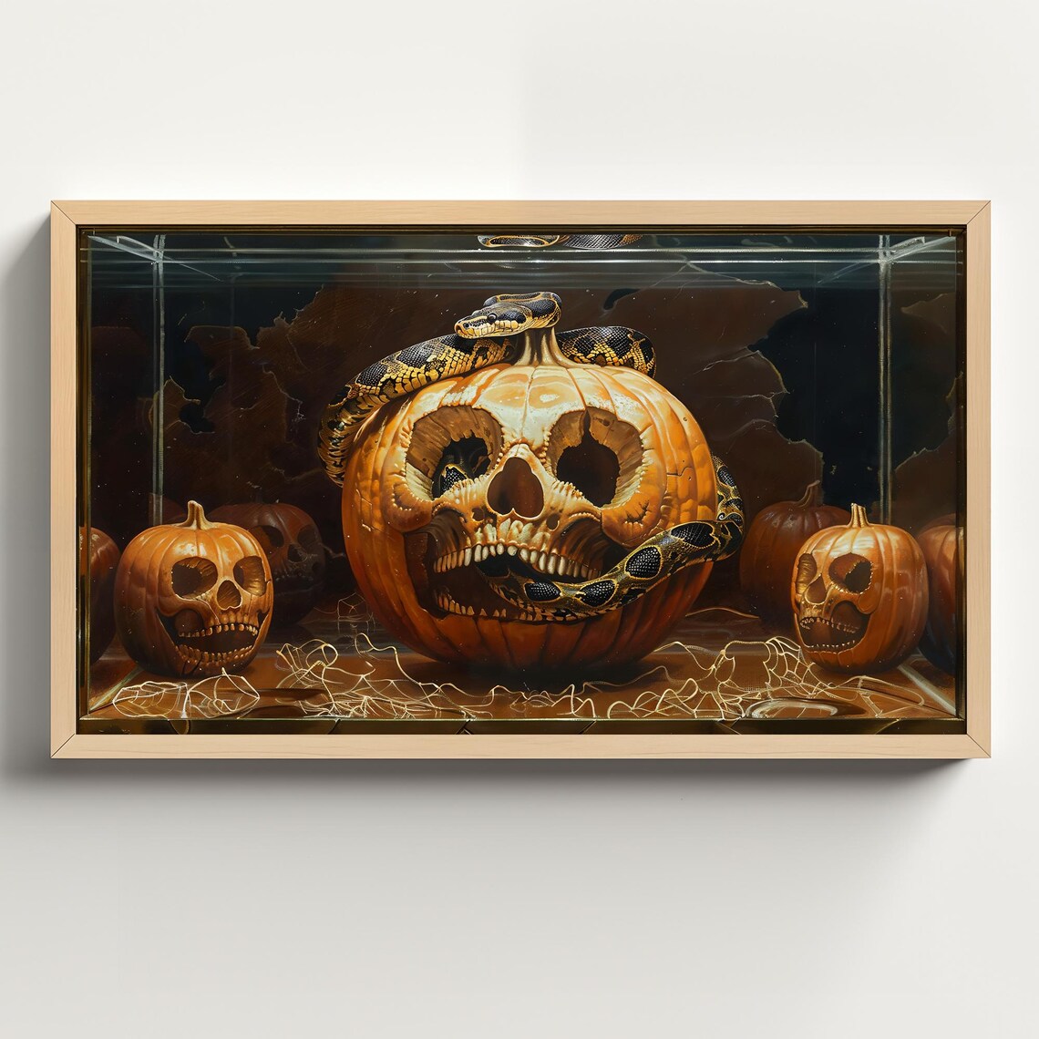 Illuminated Snake in Aquarium, Halloween Art Print
