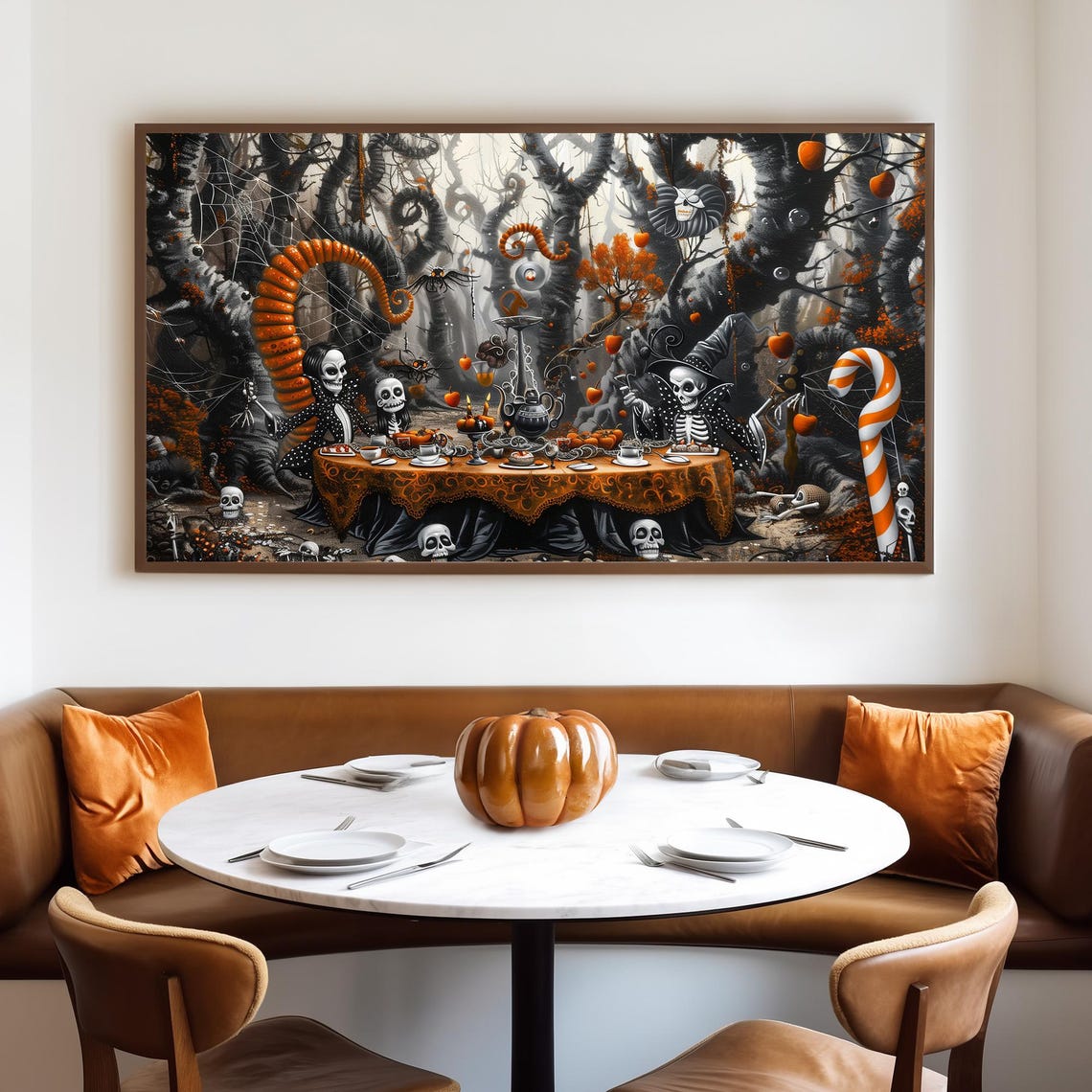 Skeleton Halloween Tea Party With Candy Canes in Dark Forest Poster - Image 4