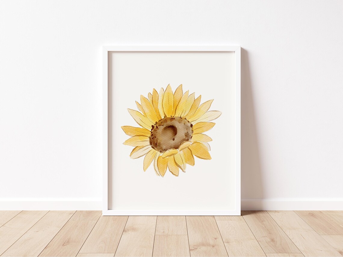 Sunflower Watercolor Yellow Floral Botanical Minimalist Wall Print - Image 2