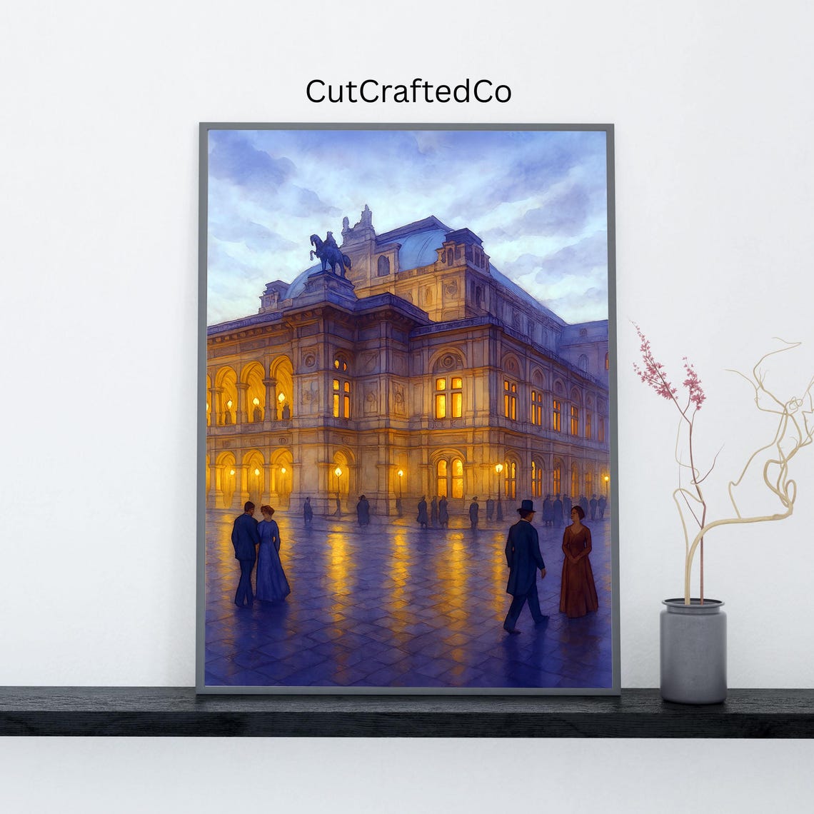 Vienna Opera House Dusk Elegant Evening Watercolor Europe Poster