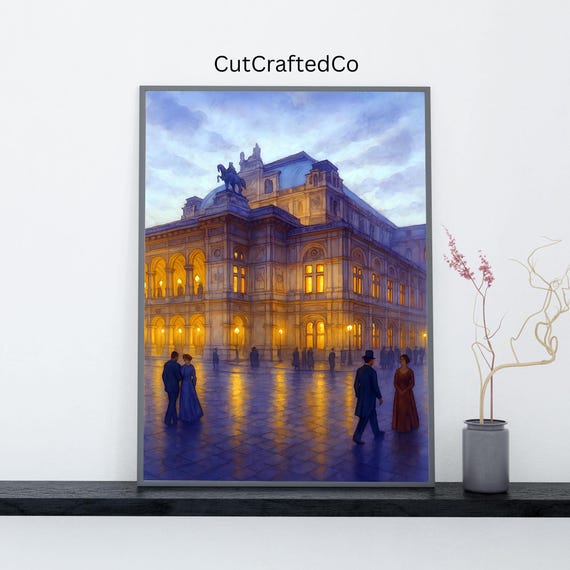 Vienna Opera House Watercolor Elegant Night City Art European Architecture Wall Print