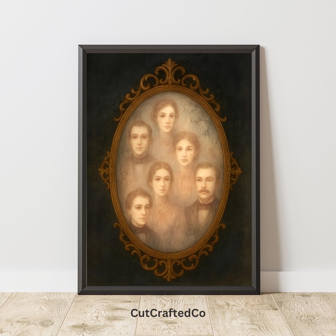 Victorian Ghost Family Portraits in Ornate Oval Frame Art Poster