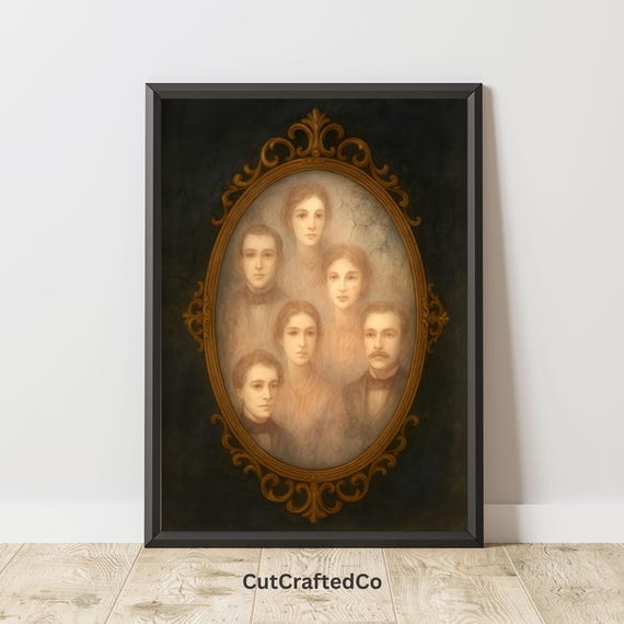 Haunted Family Portrait Antiquestyle Wall Art Vintage Gothic Decor Victorian Illustration