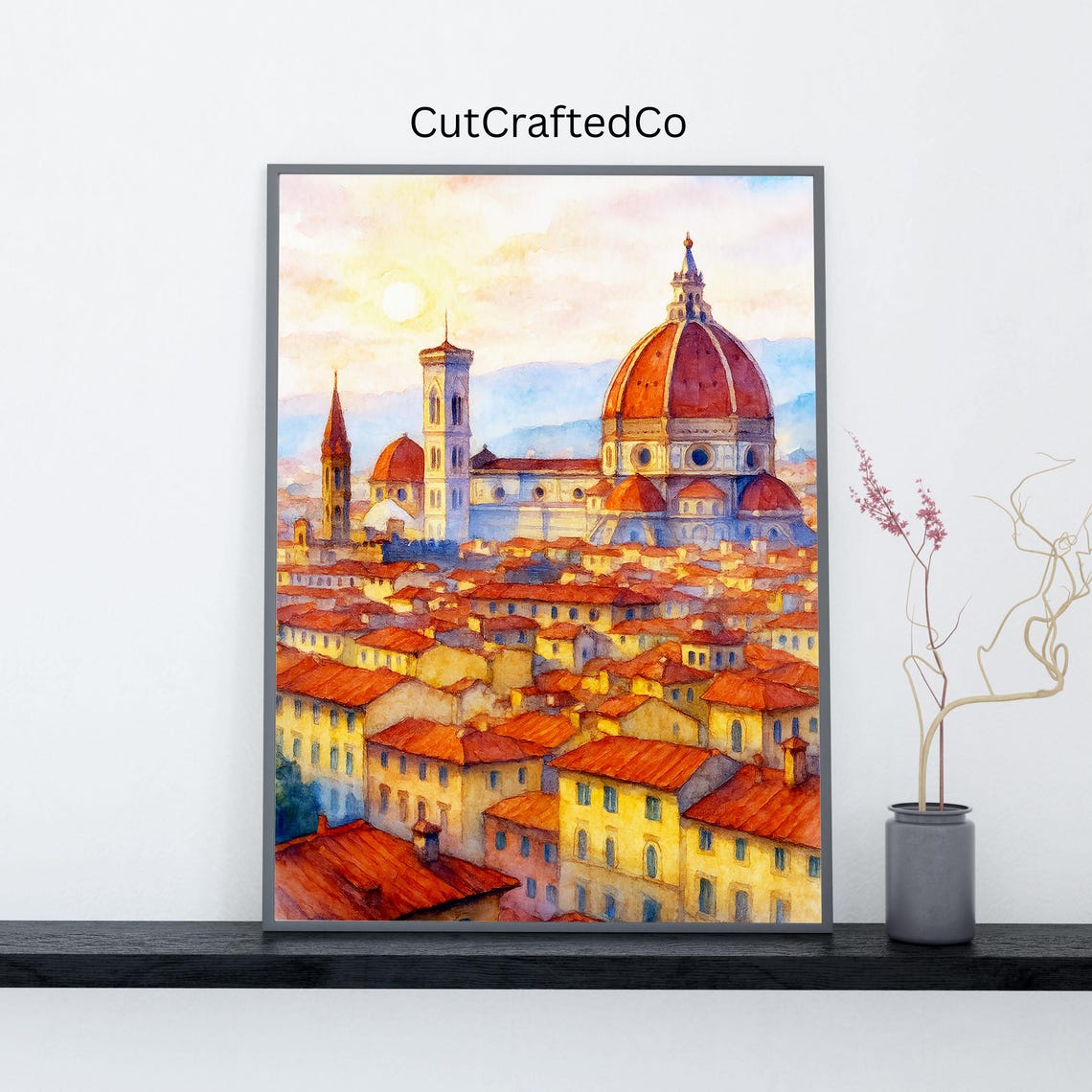 Florence Duomo Rooftop View Watercolor Terracotta Skyline Poster