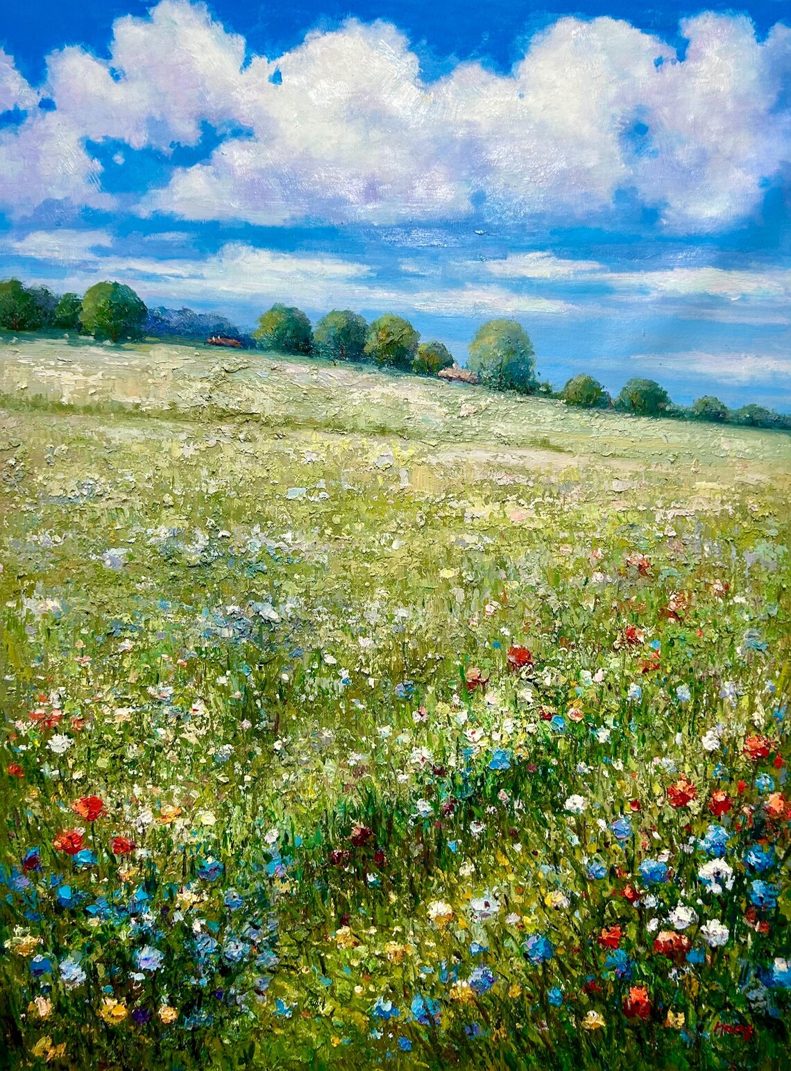 Colorful Flowers in the Field, Oil-Painting-Style Art Print - Image 5