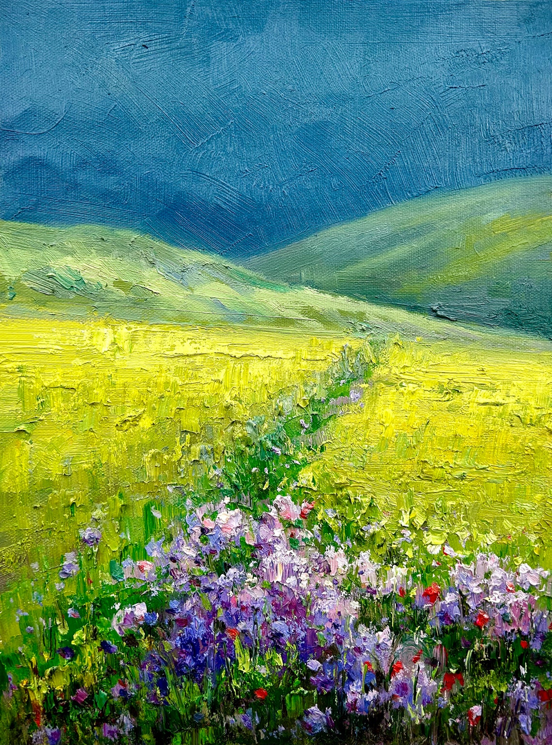 Wildflower Meadow Purple Blooms Dramatic Blue Sky Oil Poster - Image 5