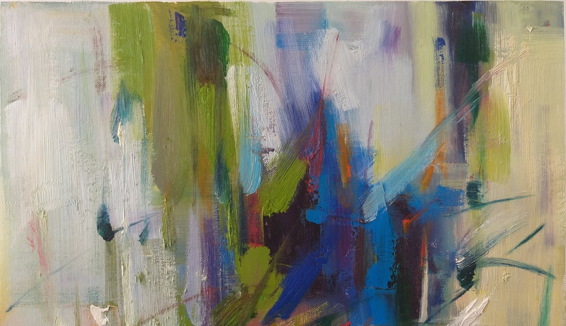 Expressive Abstract Blue Green Bold Gestural Modern Art Print - Image 5