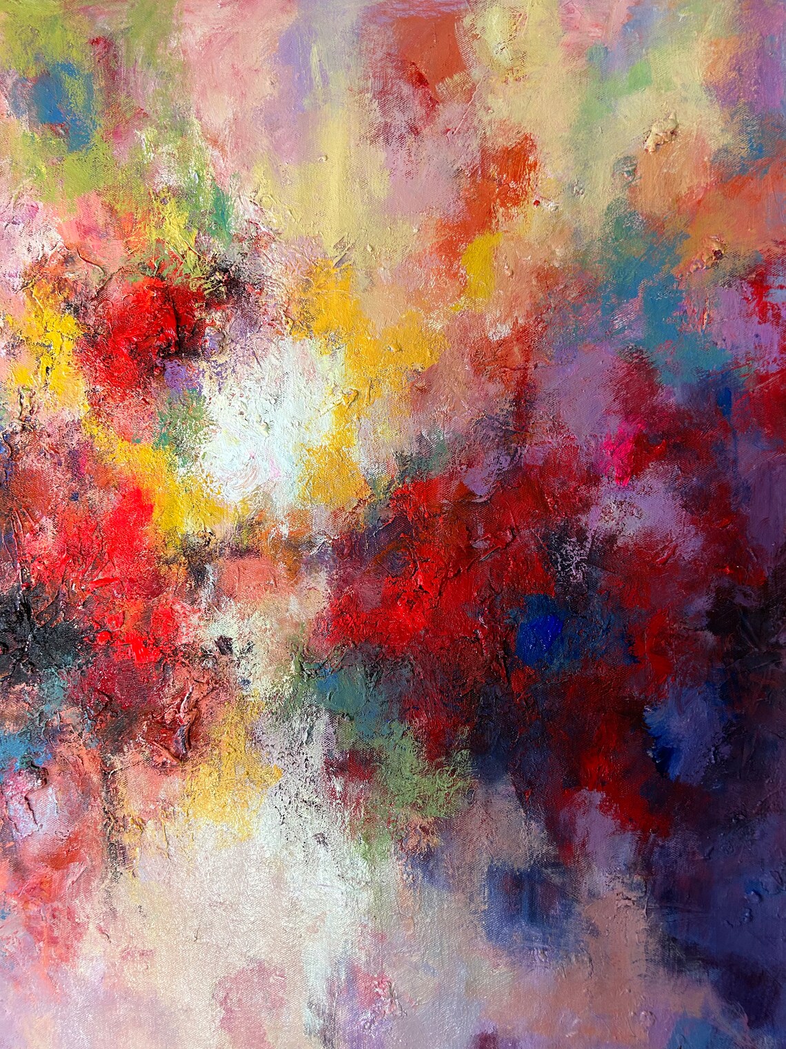 Fiery Red Pink Yellow Abstract Cloud Oil Painting Modern Print - Image 3