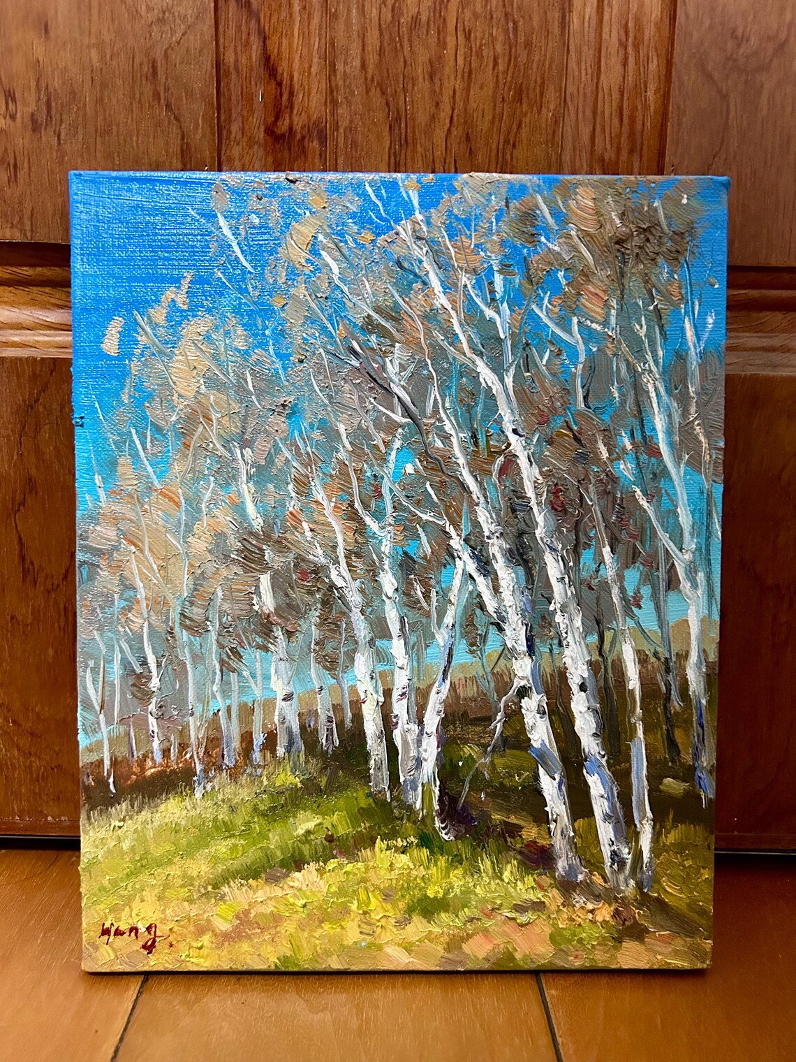Birch Forest Outside The Countryside Birch Oil Painting Small Landscape Oil Painting Wall Art Art Landscape Painting - Image 5