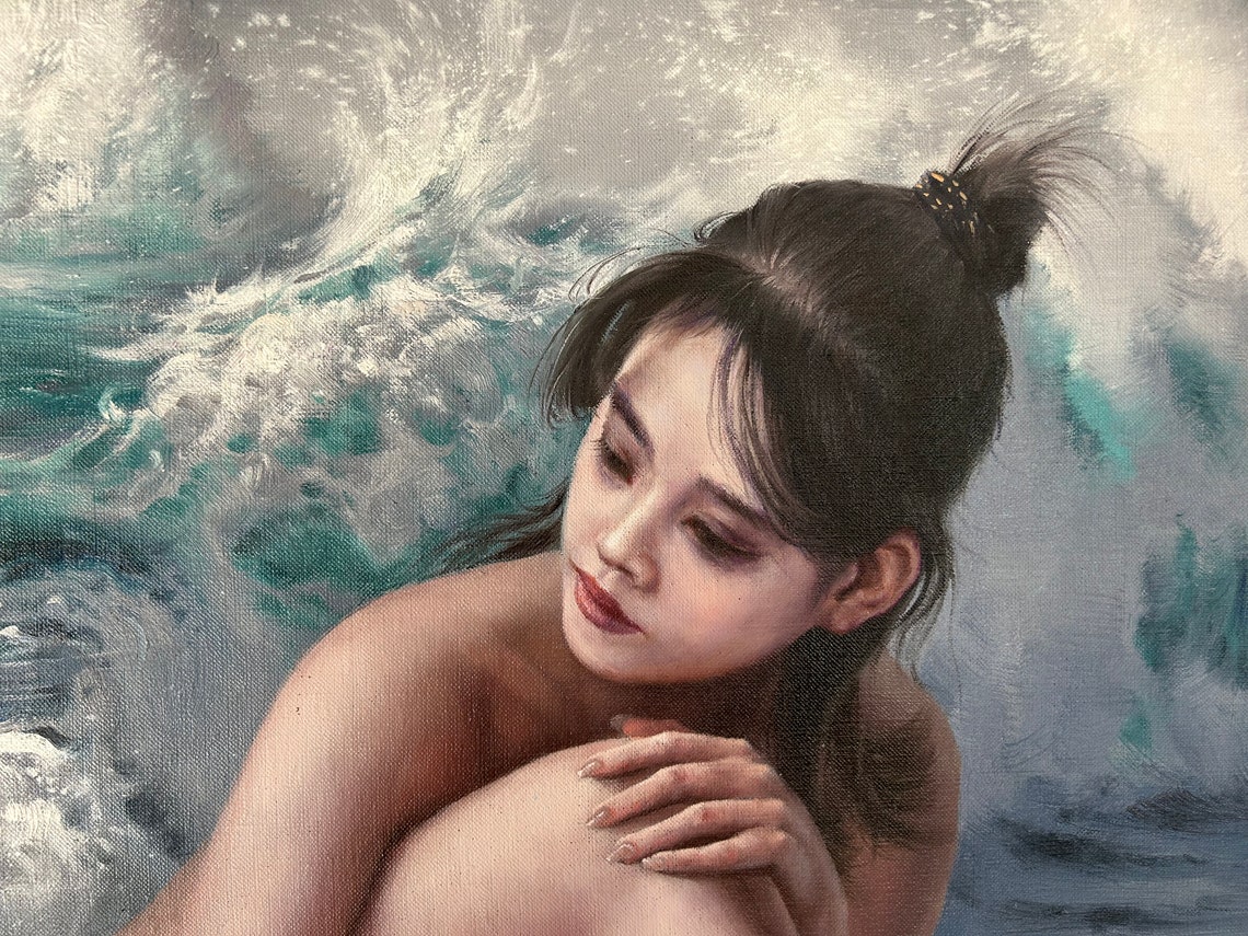 Body Oil Painting By The Sea Original Realistic Oil Painting Wall Art Body Art Home Decoration Hotel Decoration Sea Painting On - Image 5