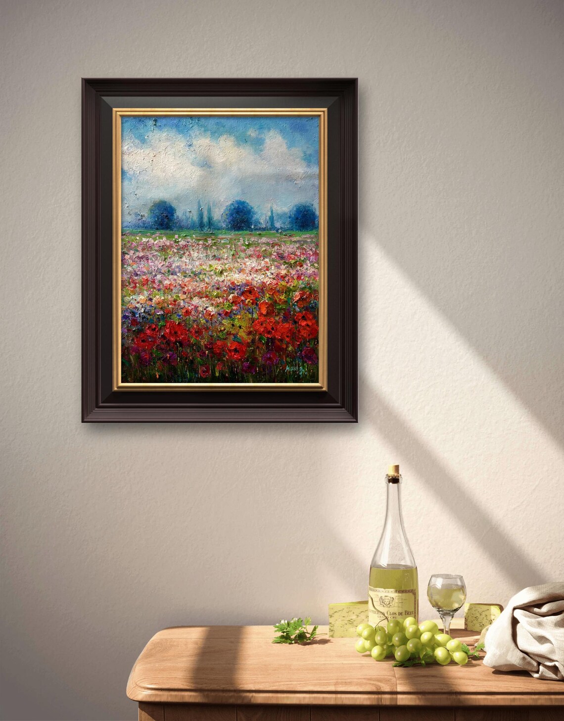 Red Poppy Field Oil Painting Summer Blooms Cloudy Sky Nature Poster - Image 2