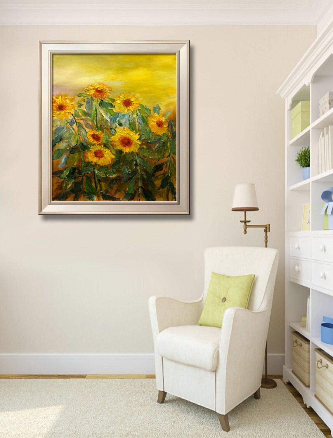 Golden Sunflowers Bloom Impasto Oil Painting Sunlit Floral Art Print - Image 5