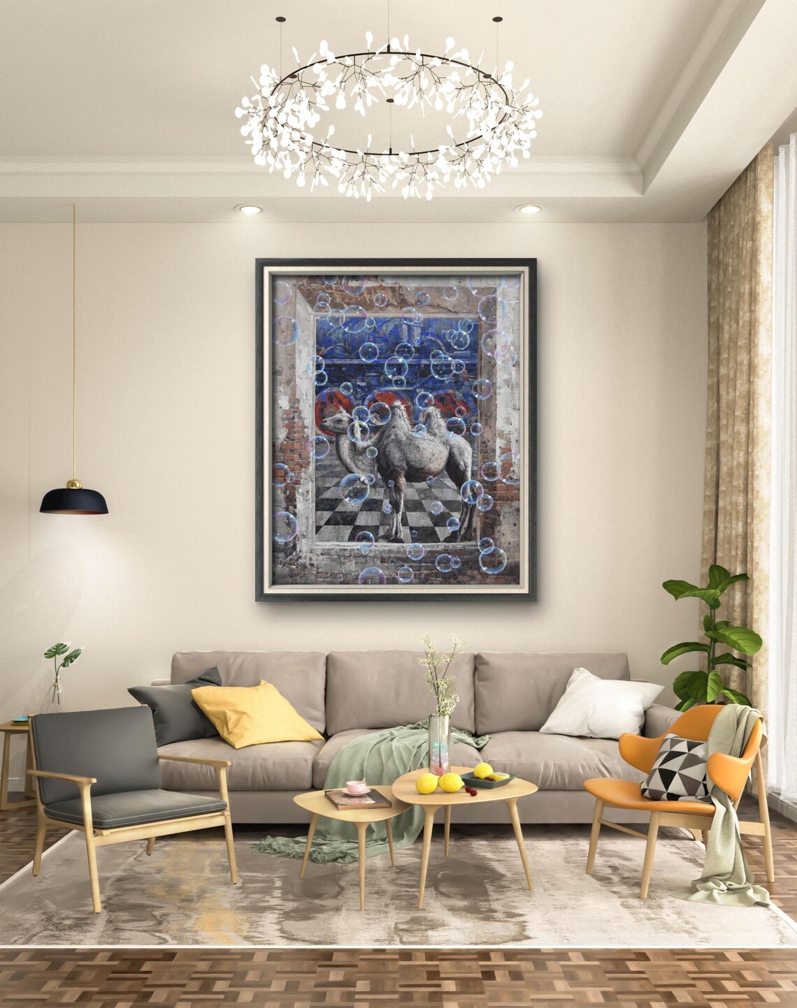 Surreal Camel Painting Bubbles Contemporary Dreamlike Art Poster - Image 4