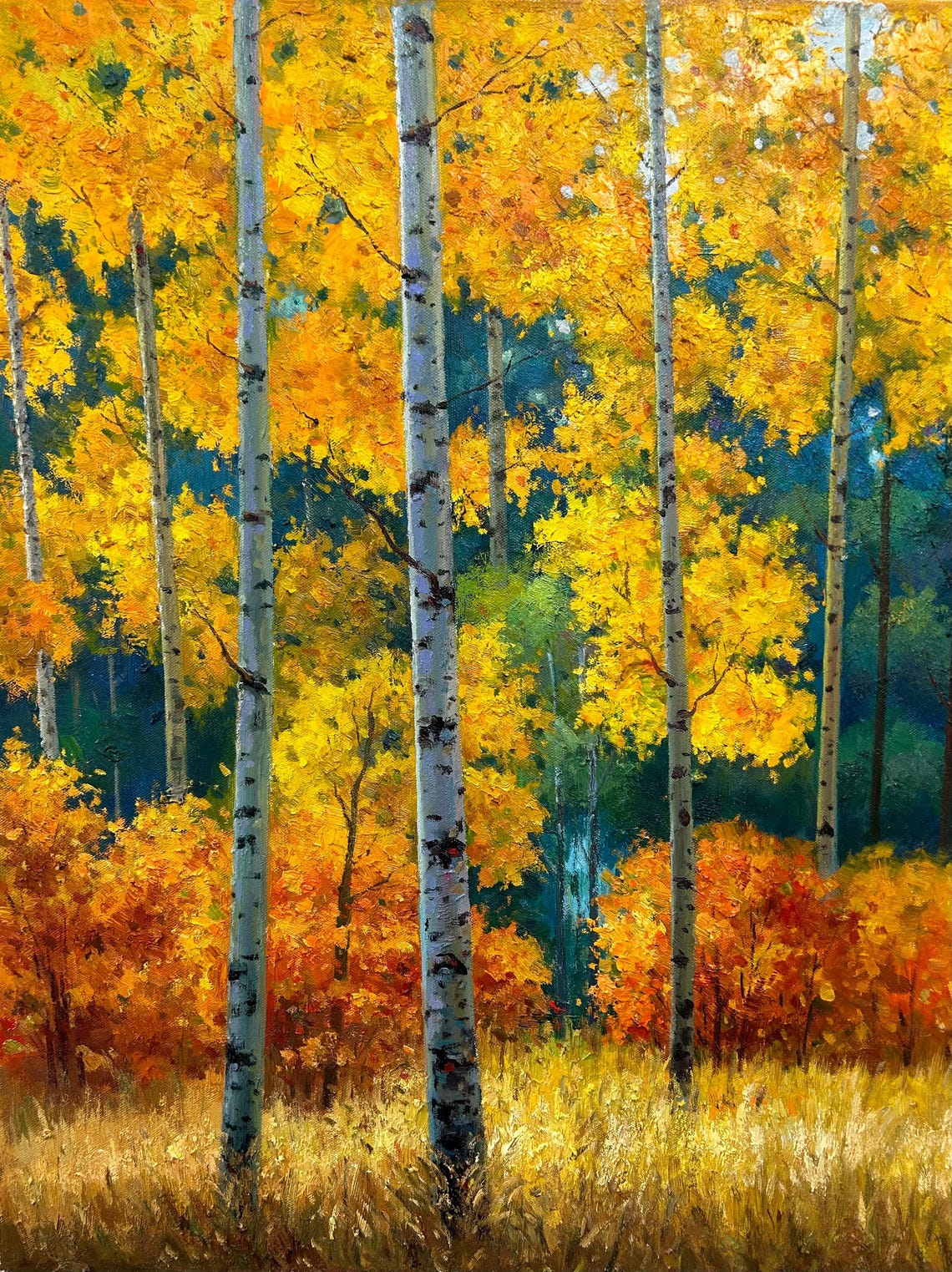 Autumn Birch Forest Oil Painting Original Oil Painting Landscape Living Room Wall Art Decoration Oil Painting Art - Image 4
