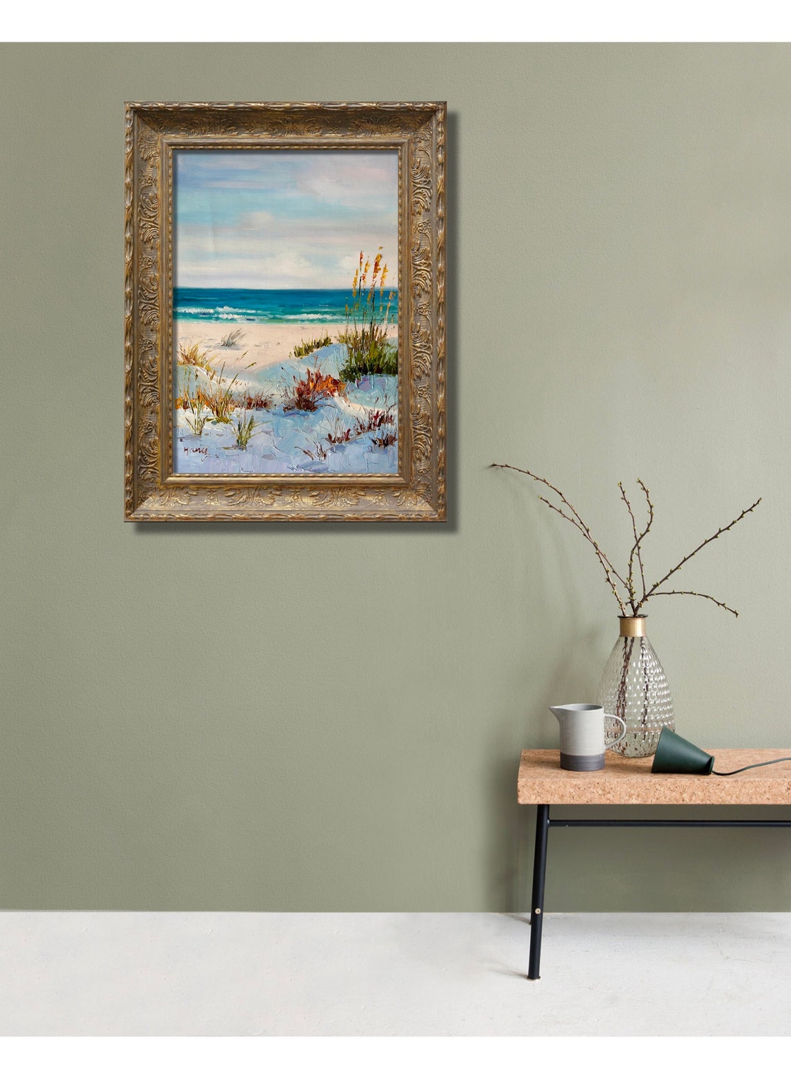 Sunny Beach Dunes Turquoise Ocean Seaside Landscape Oil Poster - Image 2