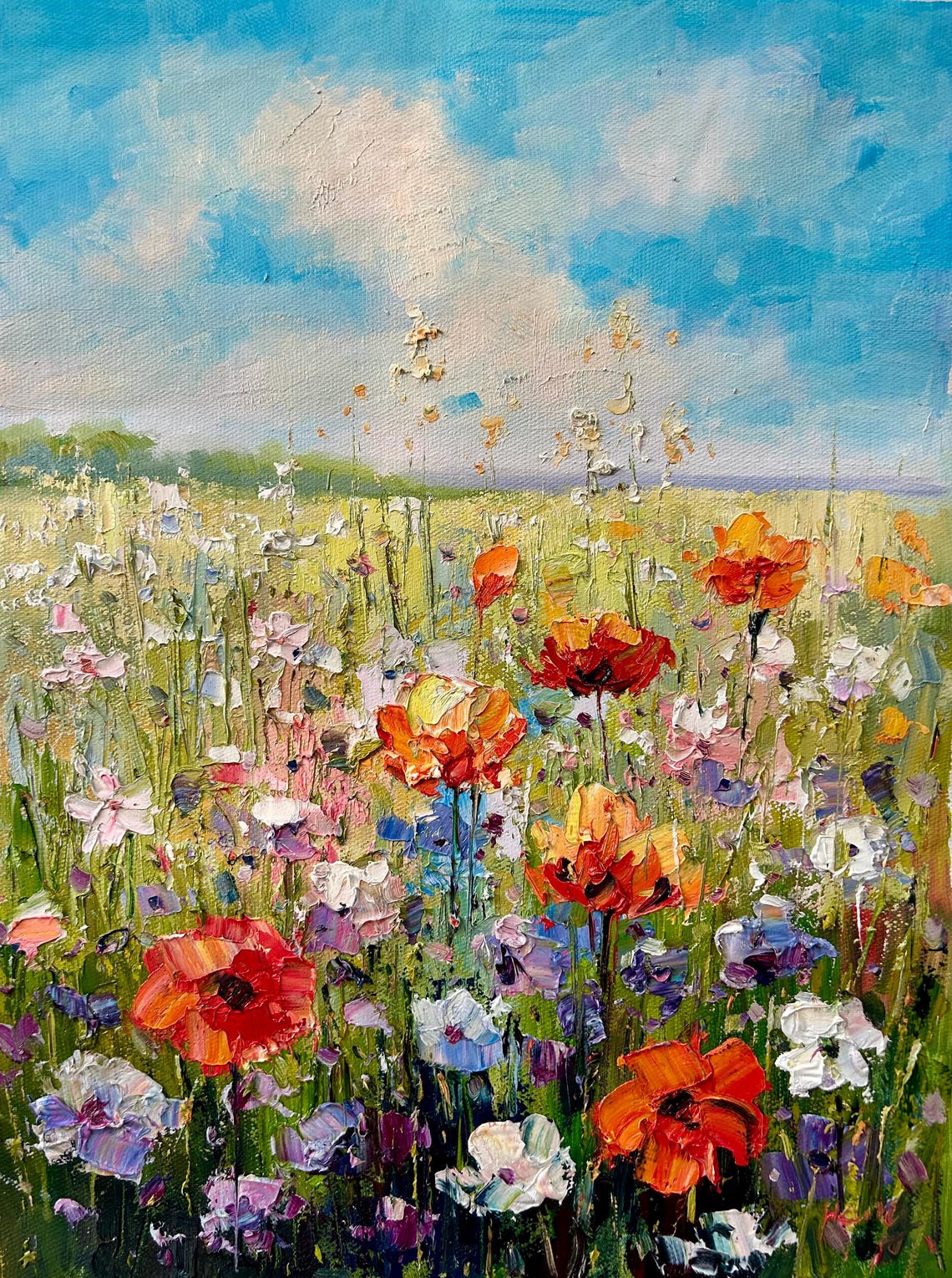 Red And Purple Flower Fields In The Wild Oil Painting Wall Art Unforgettable Gifts Oil Painting Landscape Home Art Decoration - Image 5