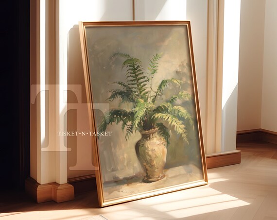 Painting Of A Fern In Vase Neutral Colors Botanical Plant Wall Art