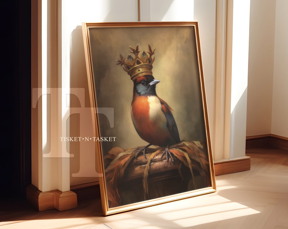 Royal Bird Wearing Crown Vintage Style Art Print
