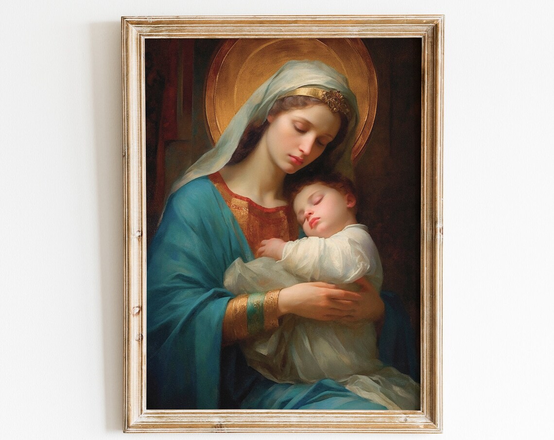 Virgin Mary and Jesus Art Print, Catholic Art