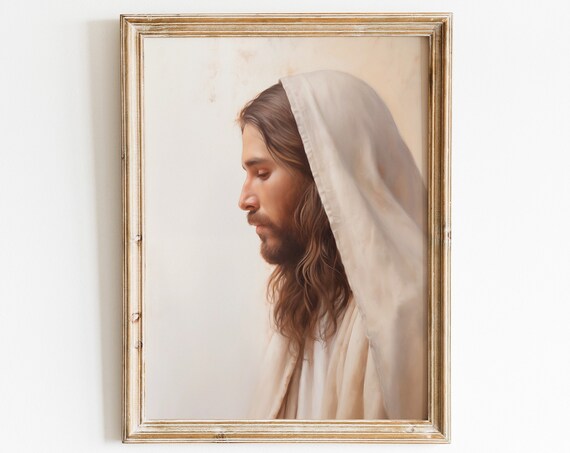 Jesus Christ Portrait In Soft Ivory Tones Serene Christian Religious Poster