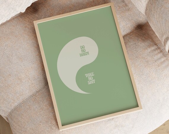 Yin Yang Sage Green Wall Art Funky Home Decor Sassy Poster Retro Wall Art Trendy Apartment Decor Funky Neutral Wall Art Typography Print