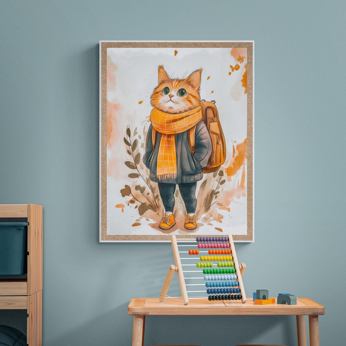 Orange Tabby Cat Backpack School Day Autumn Watercolor Kitten Poster