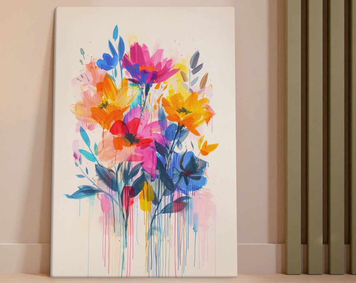 Colorful Floral Drip Abstract Minimalist Art Print