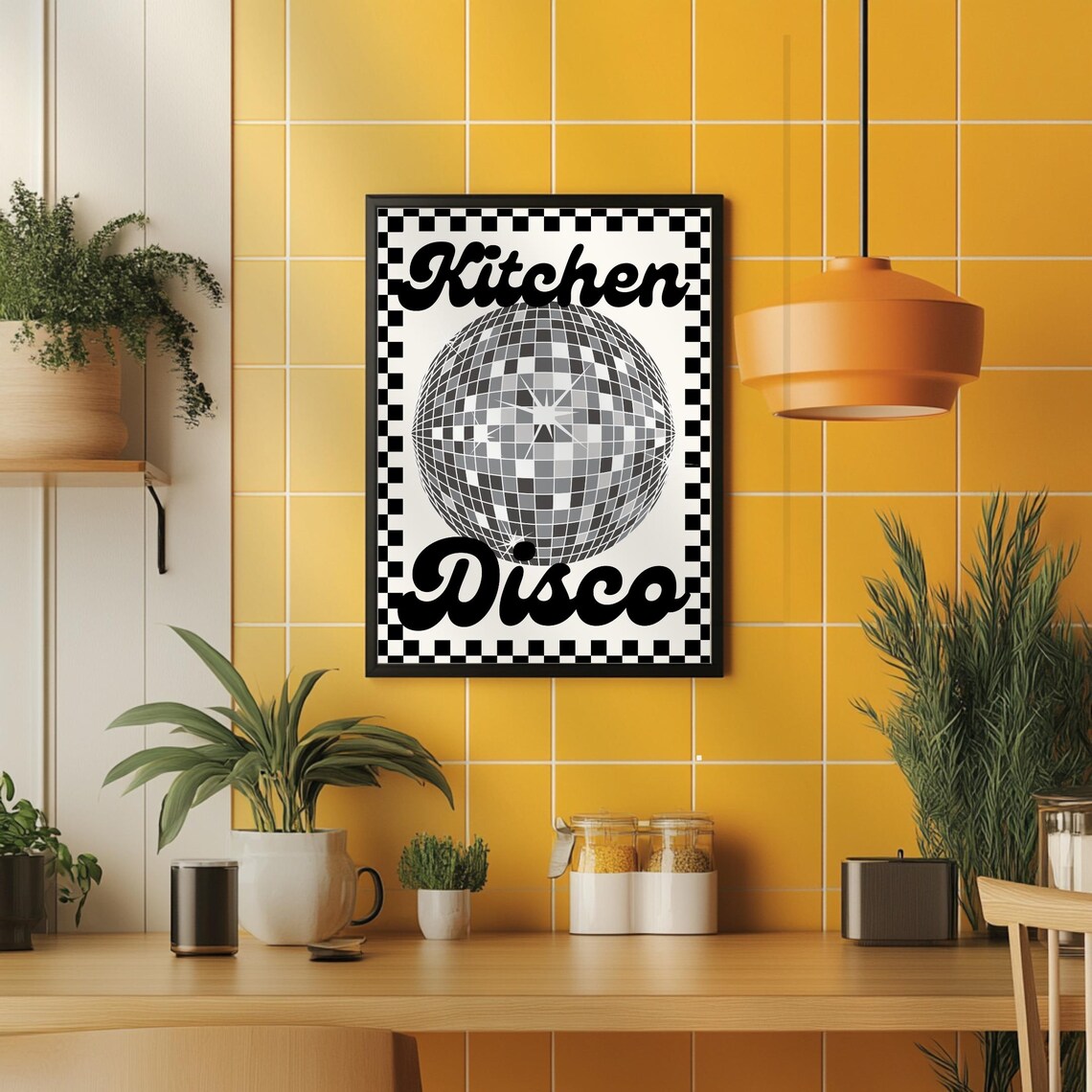 Checkerboard Kitchen Disco Retro Art Print - Image 3