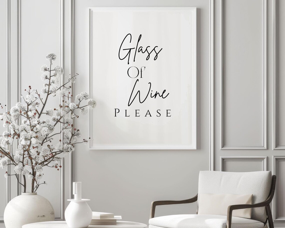 Glass of Wine Please Chic Handwritten Script Bar Decor Quote Poster - Image 2
