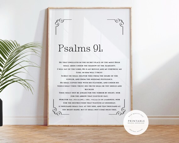 Psalms 91 Bible Verse Full Scripture Christian Faith Quote Poster
