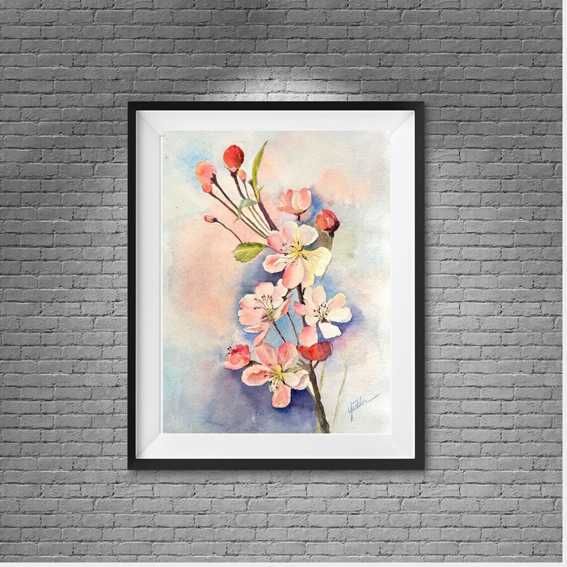 Pink Cherry Blossom Branch on Pastel Watercolor Spring Floral Poster - Image 7