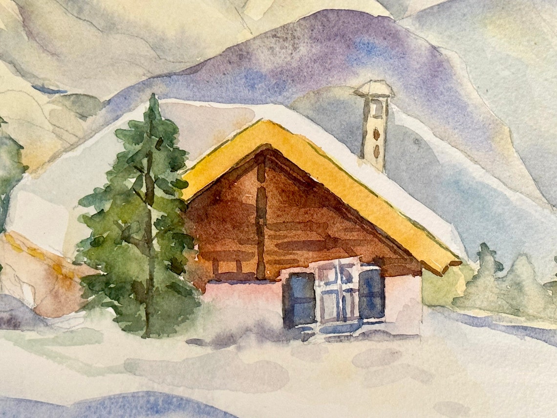 Snowy Alpine Chalet Beneath Majestic Winter Mountains Poster - Image 7