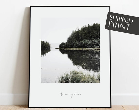 Georgia Landscape Print Retro Inspired Lake Wall Art Georgia Gifts Georgia Poster Countryside Print