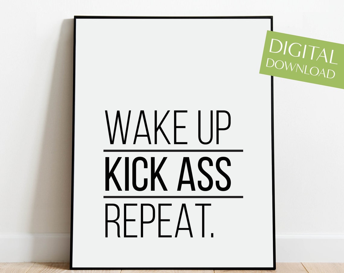 Wake Up Kick Ass Repeat Motivational Quote Poster for Gym Decor - Image 4