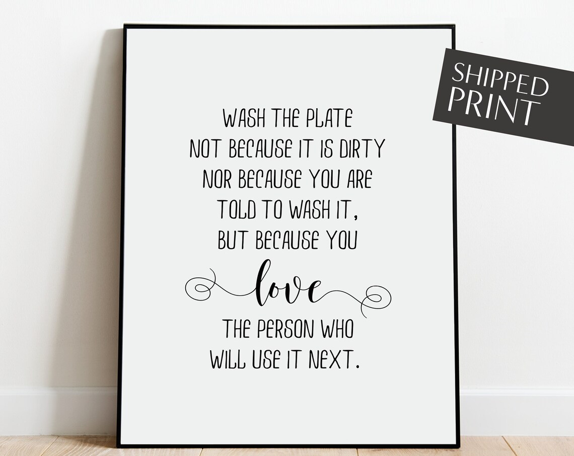 Wash The Plate Kitchen Quote Love Minimalist Typography Print