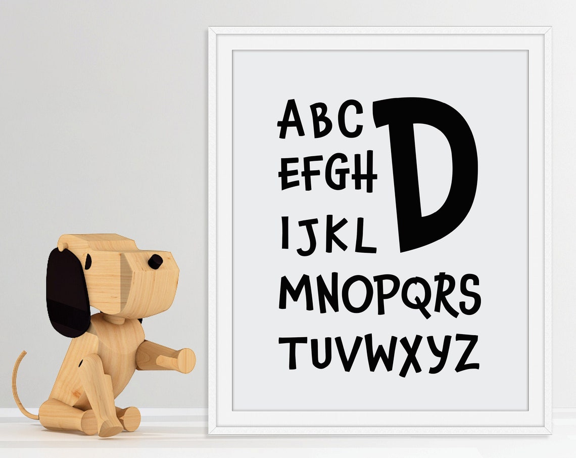 Alphabet Nursery Art With Oversized Letter D Black White Poster - Image 4