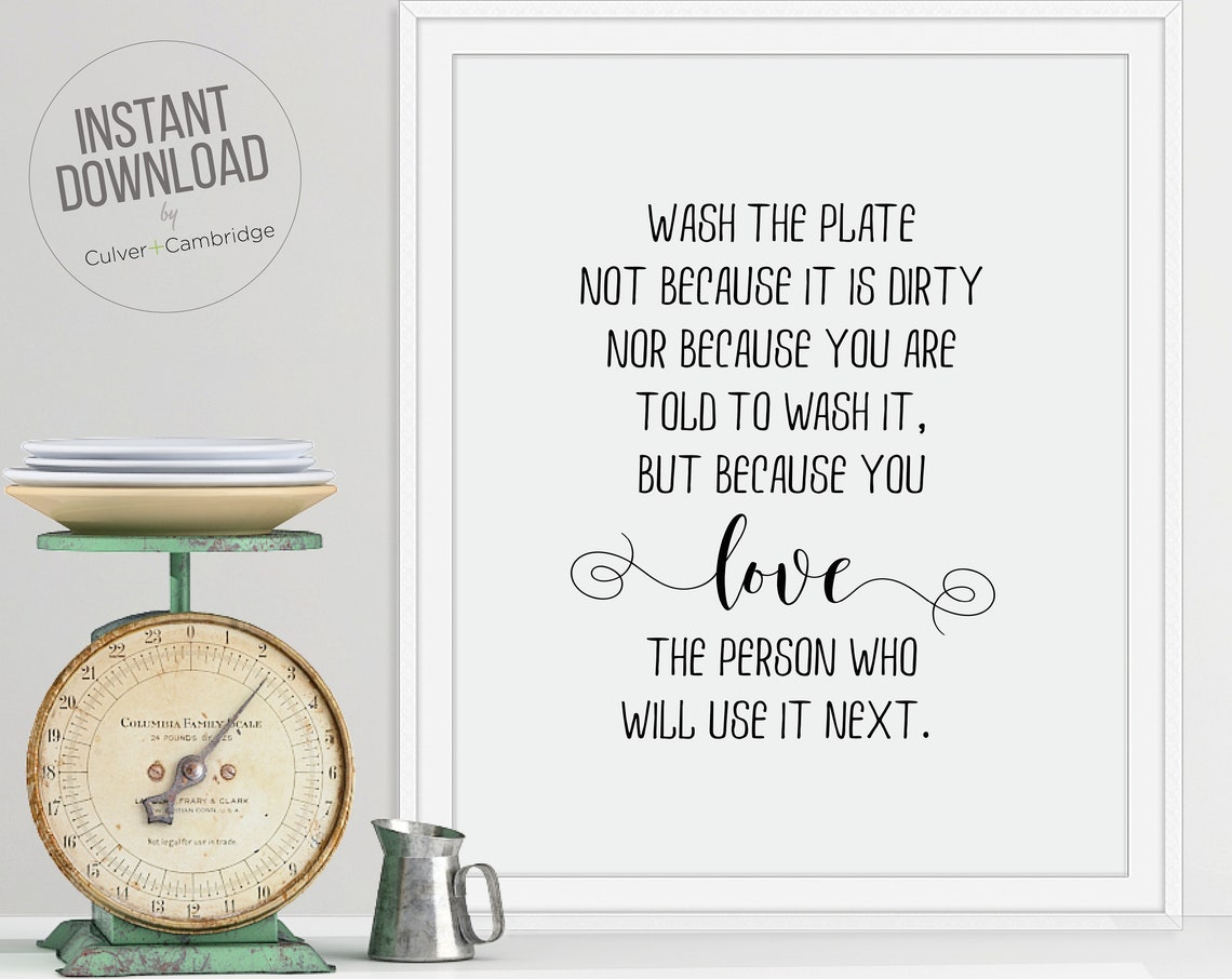 Wash The Plate Kitchen Quote Love Minimalist Typography Print - Image 4