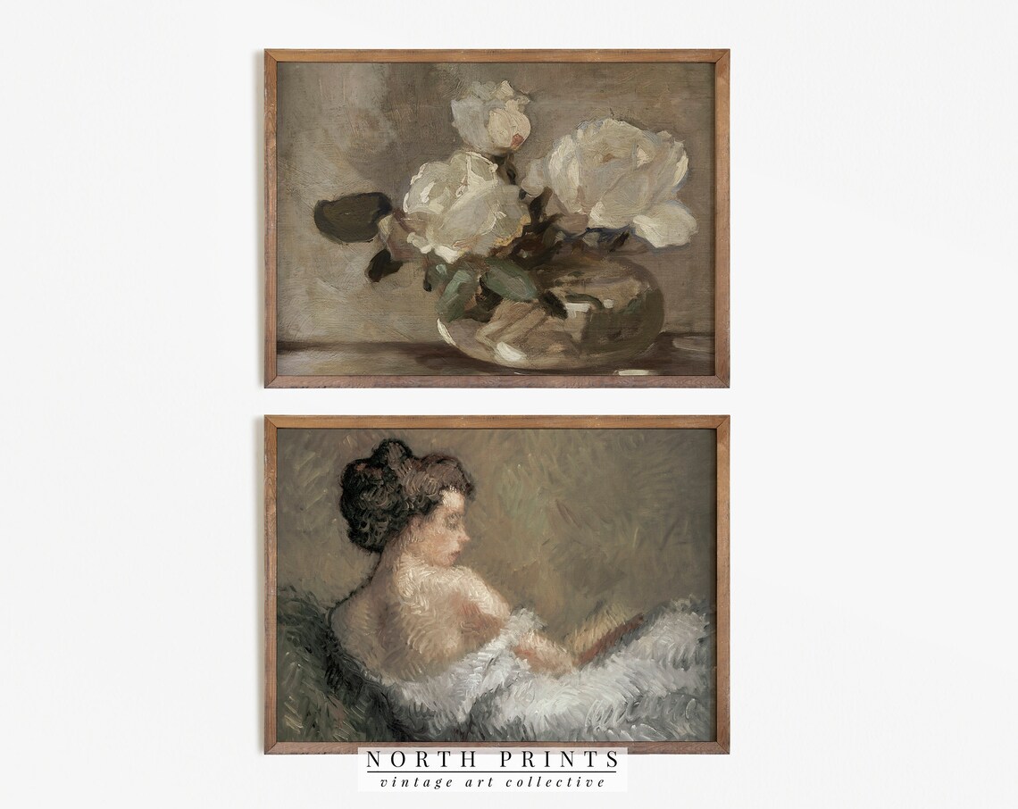 Vintage European Portrait and Floral Art Print