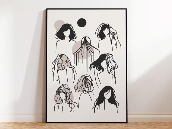 Eight Women Line Art Poster Abstract Female Portraits Collage