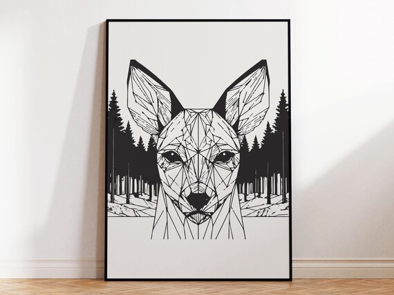 Geometric Deer Portrait In Nordic Forest Poster For Beautiful Minimalist Scandinavian Design Wall Art I Abstract Animal Print I Framed