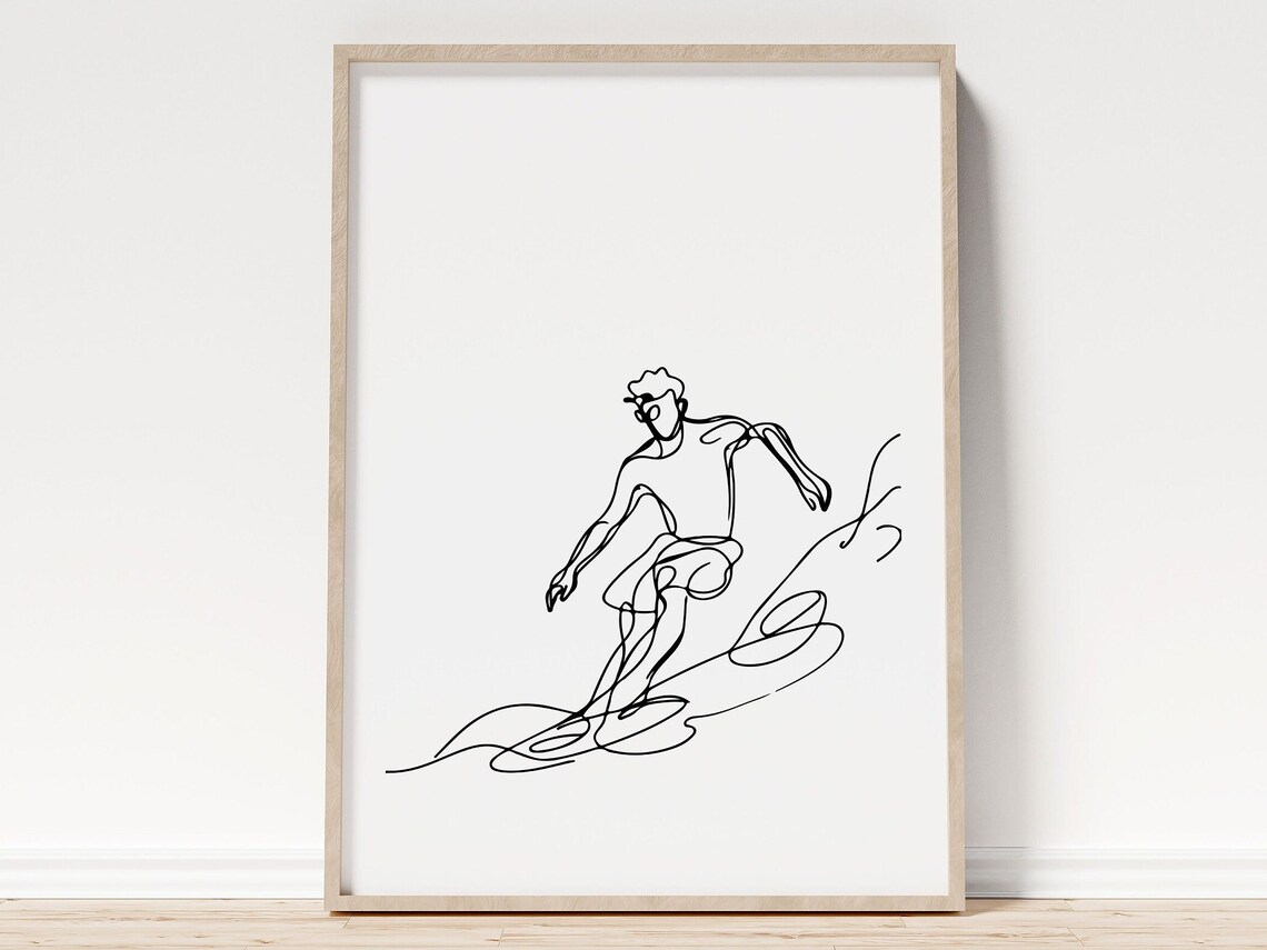 Man Surfing Wave Line Art Poster Minimalist Surfer in Motion