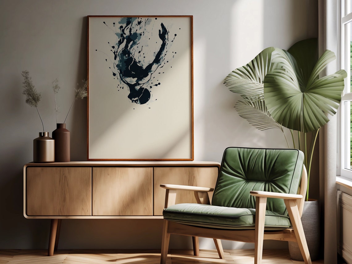 Abstract Diver Navy Ink Splash Dynamic Modern Swim Club Wall Art