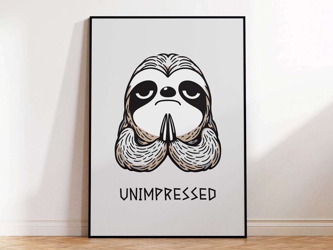 Unimpressed Sloth Minimalist Animal Poster, Quirky