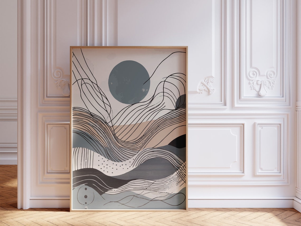 Abstract Pastel Sun Moon Wavy Line Landscape Scandinavian Poster