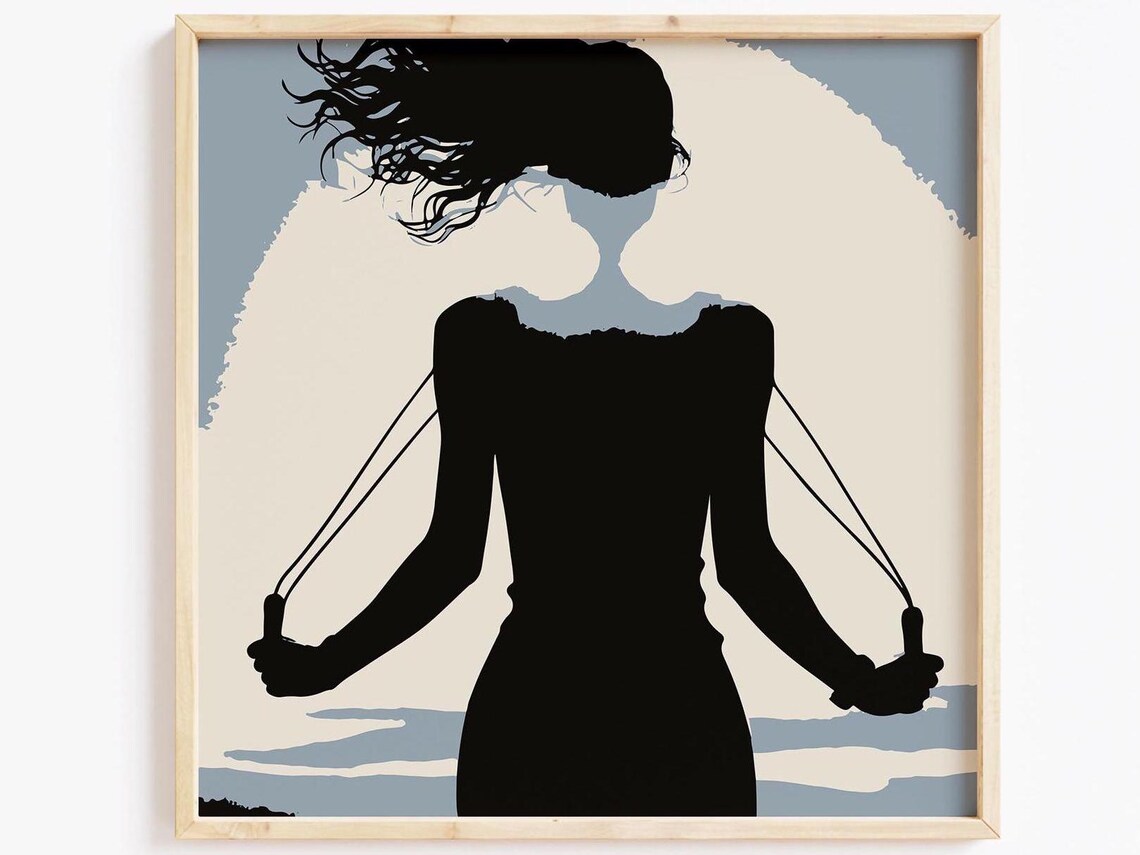 Jump Rope Woman Silhouette Sunset Fitness Motivational Wall Art