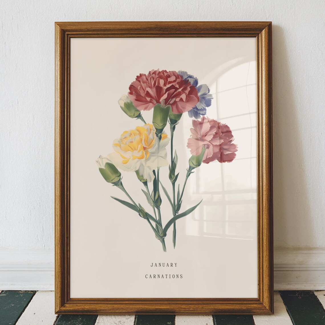 January Carnation Vintage Botanical Art Print