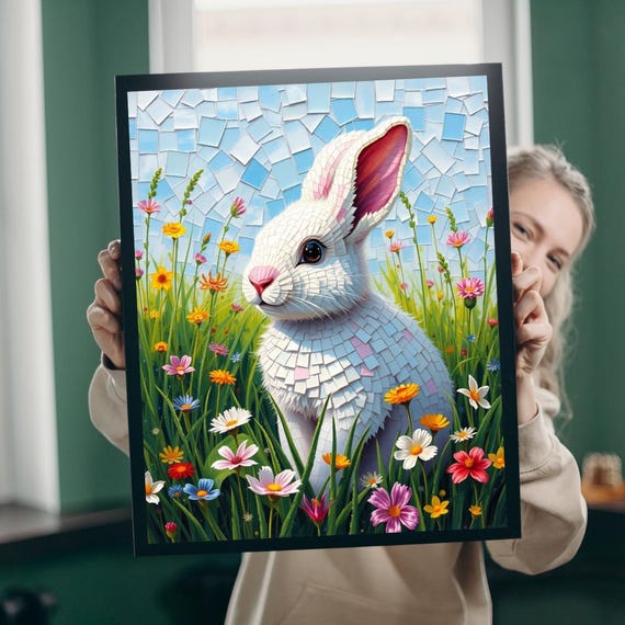 Rabbit Mosaic Puzzle Spring Flower Meadow Jigsaw Game